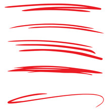 Single Line Stroke Set Red Underline As A Design Underline Element, Isolated Over The White Background, Set Of Lines Set