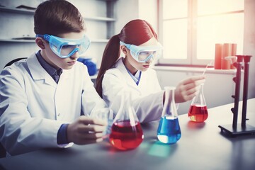 Poster - Teenagers experiment study. Education classroom. Generate Ai