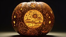 A Pumpkin Carved With A Celestial Map, Featuring Stars, Constellations, And Planets In An Intricate Design. 