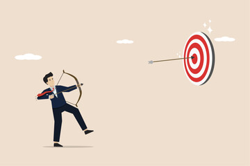 Wall Mural - business achievement, target success or career growth concept, confident businessman arrow target on