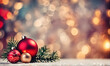 © Evgeny Karandaev - Christmas table, empty, blurred snowy bokeh