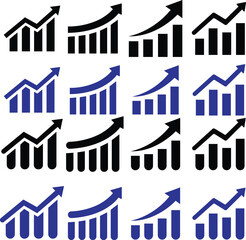 Poster - set of black and blue arrows growing up business icons, Graph icons in trendy flat style isolated on transparent background. Chart bar symbol collection for your web site design, logo, app.