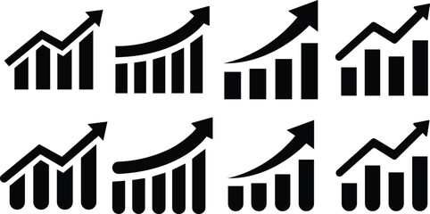 Poster - set of black arrows growing up business icons, Graph icons in trendy flat style isolated on transparent background. Chart bar symbol collection for your web site design, logo, app.