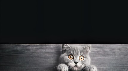 Wall Mural - beautiful funny grey British cat peeking out