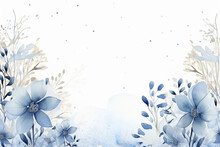 Blue Floral, Winter Background Design With Watercolor Brush Texture