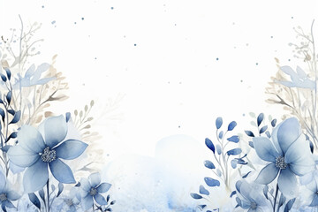 Blue floral, Winter background design with watercolor brush texture