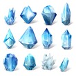 Set of low poly crystals on white background.