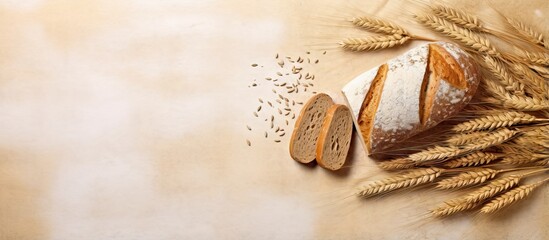 Sticker - Whole grain rye bread non whole wheat bread isolated pastel background Copy space