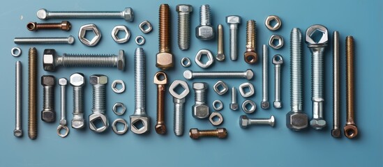 Aufkleber - Various sizes of bolts nuts and more isolated pastel background Copy space