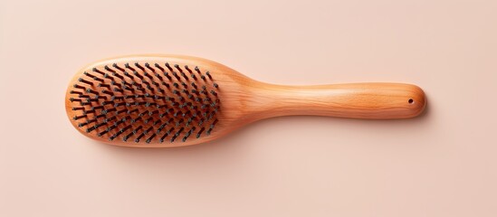 Canvas Print - Wood hairbrush alone on a isolated pastel background Copy space