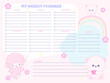© Rocknroll - Weekly planner inspiration notepaper design printable .  White pink pages for tags , weekly notes,  to do list minimal style with flower tags cartoon character kawaii school board timetable