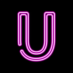 Poster - Neon letter U on dark background, vector illustration