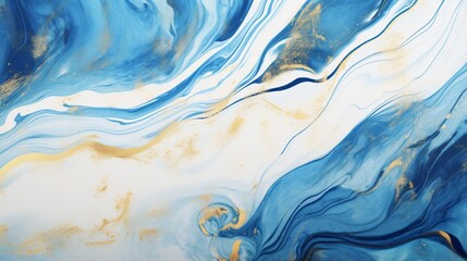 Wall Mural - Abstract luxury marble background. Digital art marbling texture. Blue, gold and white colors