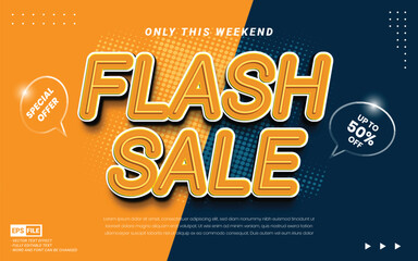 Poster - Flash sale only this weekend 50% off editable 3d vector text effect template
