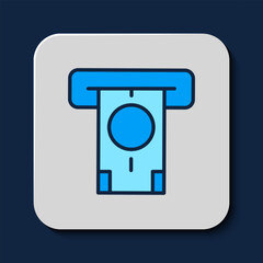 Poster - Filled outline ATM - Automated teller machine and money icon isolated on blue background. Vector