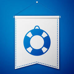 Sticker - Blue Lifebuoy icon isolated on blue background. Lifebelt symbol. White pennant template. Vector