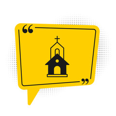 Canvas Print - Black Church building icon isolated on white background. Christian Church. Religion of church. Yellow speech bubble symbol. Vector