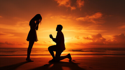 Sticker - silhouette of a bride and groom on the beach during sunset