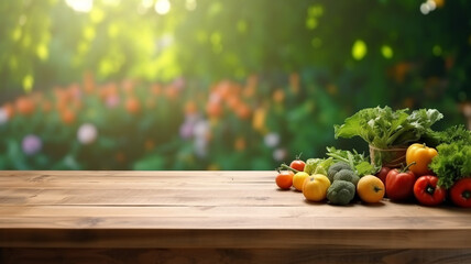 Wall Mural - fresh organic vegetables on wooden background with copy space