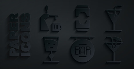 Wall Mural - Set Street signboard with Bar, Cocktail, Wine glass, Beer can and tap icon. Vector