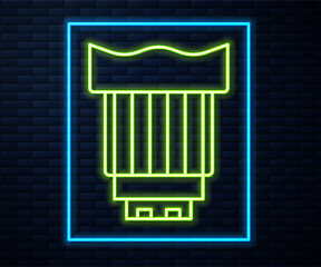 Wall Mural - Glowing neon line Camera photo lens icon isolated on brick wall background. Vector