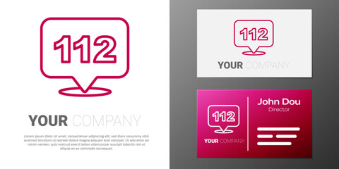 Poster - Logotype line Telephone with emergency call 911 icon isolated on white background. Police, ambulance, fire department, call, phone. Logo design template element. Vector