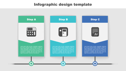 Poster - Set Calculator, School classroom and Exam sheet with A plus grade. Business infographic template. Vector