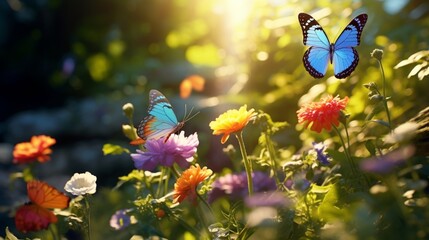  Colorful butterflies fluttering among fragrant wildflowers in a sun-dappled glade