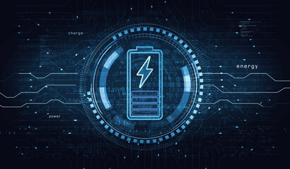 Wall Mural - Battery charging energy symbol digital concept 3d illustration