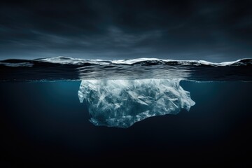 Poster - An iceberg floating in the ocean under a cloudy sky. Suitable for nature and climate change-related themes.