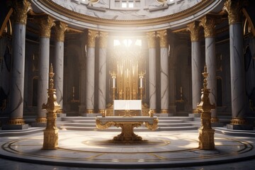 Leinwandbilder - A picture of a grand church with tall columns and a spacious altar. This image can be used to depict religious worship, architectural beauty, or historical significance. .