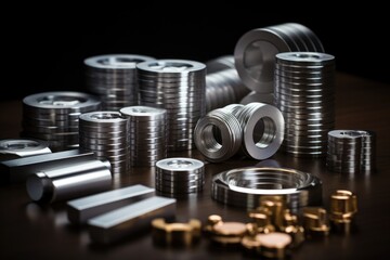 Poster - A pile of silver and gold coins sitting on top of a table. Perfect for finance, wealth, and investment concepts.