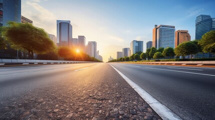 Wall Mural - Skyscraper Synchrony Asphalt Road Carves Path through Modern City Empowered by Generative AI