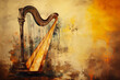 harp musical instrument with paint spots background