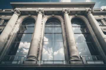 Poster - A tall building with a clock on the front. Suitable for architectural, cityscape, and time-related themes.