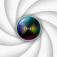 Poster - Background with camera lens shutter,  abstract technology design.