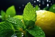 A close up of a lemon and fresh mint leaves. Perfect for adding a refreshing touch to food and drink photography.