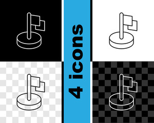 Poster - Set line Flag icon isolated on black and white, transparent background. Victory, winning and conquer adversity concept. Vector