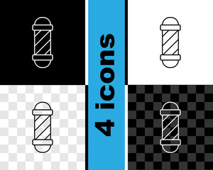 Poster - Set line Classic Barber shop pole icon isolated on black and white, transparent background. Barbershop pole symbol. Vector