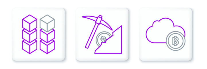 Poster - Set line Cryptocurrency cloud mining, Blockchain technology and icon. Vector