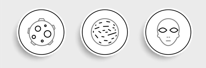 Poster - Set line Alien, UFO abducts cow and Planet Mars icon. Vector