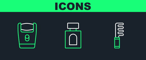 Poster - Set line Hairbrush, Electric razor blade and Aftershave icon. Vector