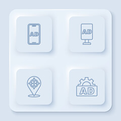 Poster - Set line Advertising, , Target and . White square button. Vector