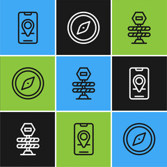 Sticker - Set line City map navigation, Road barrier and Compass icon. Vector