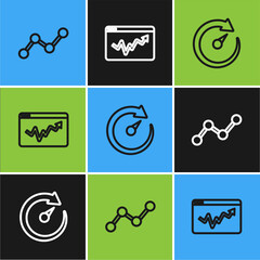 Poster - Set line Graph chart infographic, Digital speed meter and icon. Vector