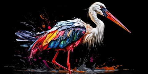 Wall Mural - Painted colorful strk  animal, they show off in beautiful colors. isolated black background. Pattern for t-shirt printing, Generative AI