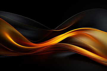 Canvas Print - Abstract modern yellow-orange smooth lines on a black background