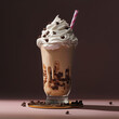 Sweet Indulgence: A Chocolate Milkshake with Whipped Cream and a Wafer Straw