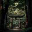 a beautiful shinto shrine with honden and vast grounds within a forest in the middle of the shrine are two hude twin trees 200mm lens cinematograph 
