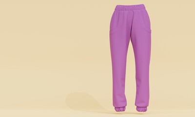 Poster - Women's lilac fleece sweatpants on a beige background. 3d rendering